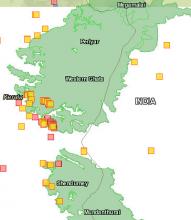 Fire map showing fires detected in Periyar Tiger Reserve and Shenthuruney Wildlife Sanctuary during the past 48 hrs.