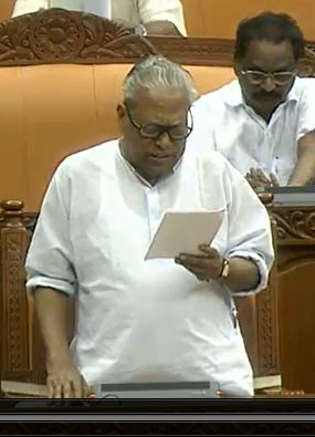Opposition Leader V. S. Achuthanandan speaking in the Assembly on Tuesday