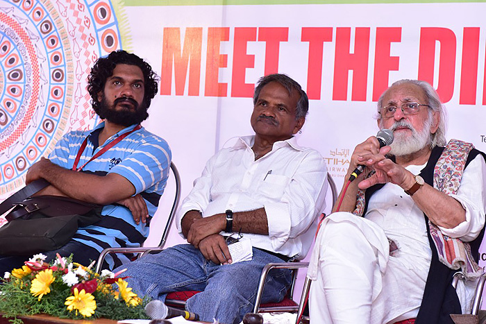 Director M S Sathyu, Moderator Meera Sahib and Director Sanalkumar Sasidharan at the 'Meet the Director'session