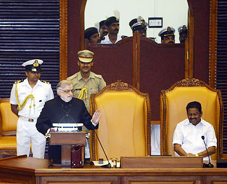 Governor P. Sathasivam addressing Asssembly on February 5, 2016