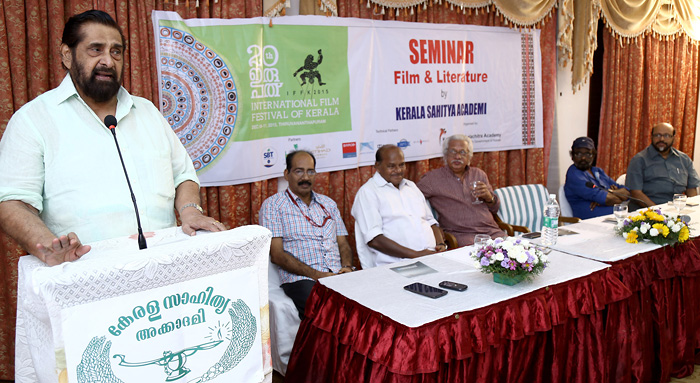 Actor Madhu speaking at the 'Film and Literature' seminar on Wednesday