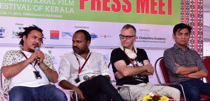 Nepali director Min Bahadur Bham, Director K M Kamal, German cinematographer Lutz Reteimer  and Philippine director Jun Robles Lana during the IFFK press meet (From left to right)
