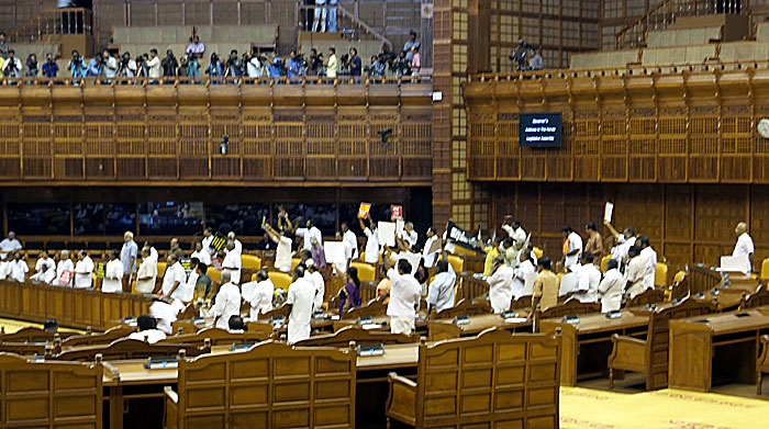 Opposition protesting in Kerala Asssembly on Friday