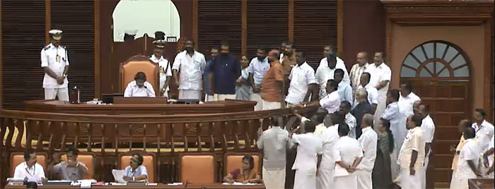 Opposition protesting against the Speaker of Kerala Assembly on Monday