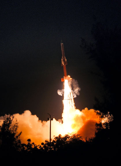 Lift off of solid rocket booster carrying the Scramjet Engines on August 28, 2016
