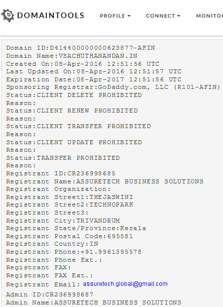 Who is information on Mr. Achuthanandan's Web site