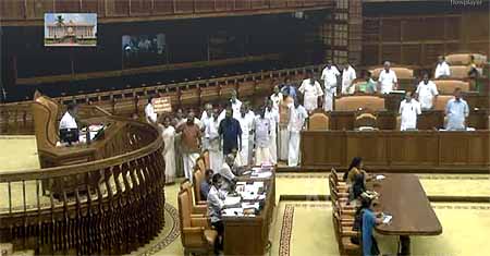 Opposition demonstrating in the well of the House during question hour on Tuesday