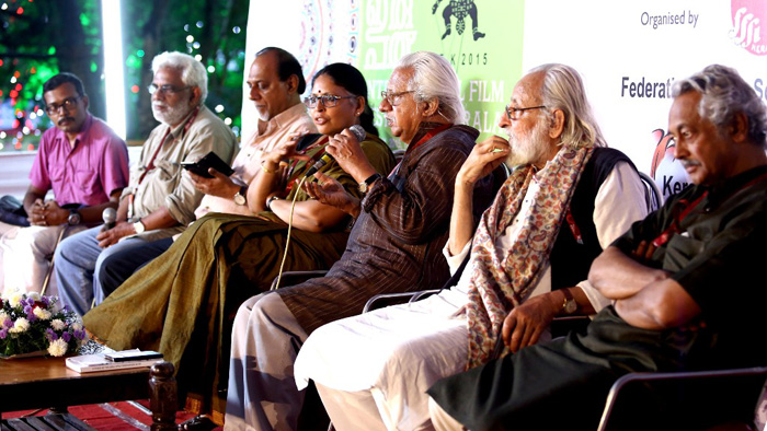 Film Editor B Ajith-Kumar,Director KR-Mohanan, Kerala Chalachitra Academy Chairman T RajeevNath, Film-Editor Beena Paul, Directors Adoor-Gopalakrishnan and MS Sathy (from left to right)