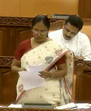 Health Minister K. K. Shylaja replying to notice for adjournment motion